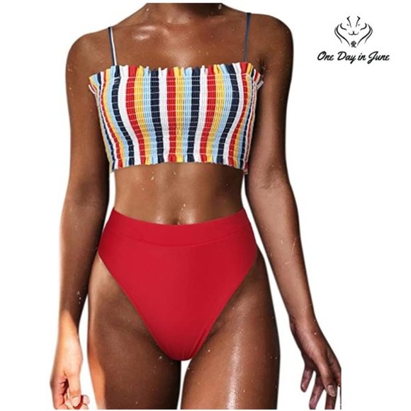 SUUKSESS Other - SUUKSESS Cute Shirred High Waist Bandeau Bikini